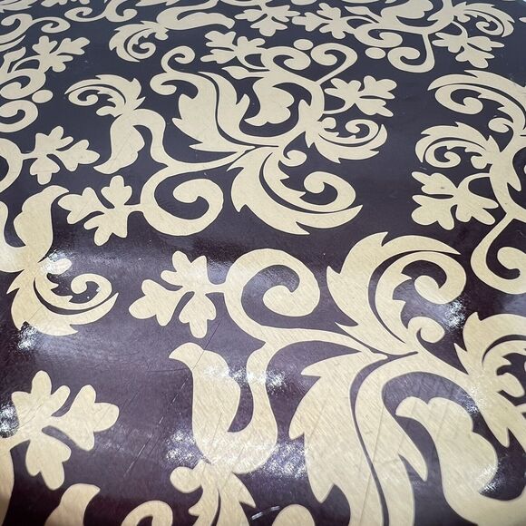 Vintage Round Gold Brown Metal Trinket Box Gift Tin Storage Ornate Leaf Pattern - Picture 2 of 6